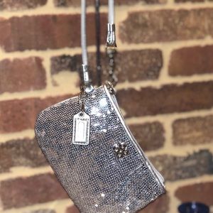 Coach Julia sequin wristlet with strap, EUC, RARE Silver